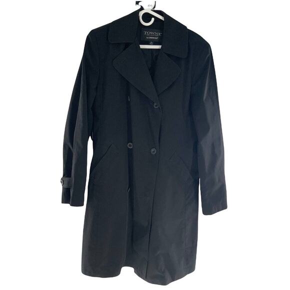 London Fog Towne Collection Women's Double-Breasted Black Trench Coat Size Large - Picture 5 of 10